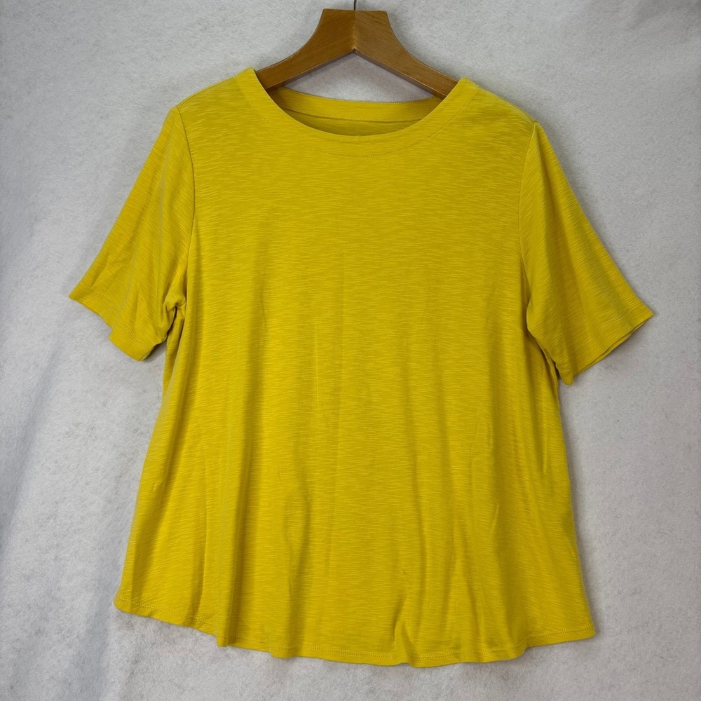 J. Jill Women's Sz XL Yellow Pima Cotton Slub Knit Elbow Sleeve‎ T-Shirt Top